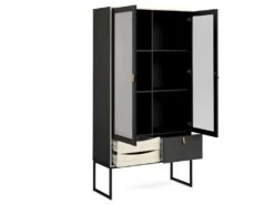 Strive Armoire Vitrine 2 Portes Vitrées, 3 Tiroirs, Noir Mat, Finition Structure Chêne. -Mobilier De Restaurant buffet 22086853