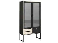 Strive Armoire Vitrine 2 Portes Vitrées, 3 Tiroirs, Noir Mat, Finition Structure Chêne. -Mobilier De Restaurant buffet 22086857