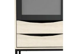 Strive Armoire Vitrine 2 Portes Vitrées, 3 Tiroirs, Noir Mat, Finition Structure Chêne. -Mobilier De Restaurant buffet 22086863