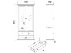 Venedig Vitrine 2 Portes Vitrées Et 2 Tiroirs, Gris Mat. -Mobilier De Restaurant buffet 22086985