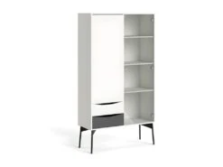 Fur Vitrine Avec 1 Porte, 1 Porte Vitrée Et 2 Tiroirs, Blanc Mat / Gris. -Mobilier De Restaurant buffet 22087043