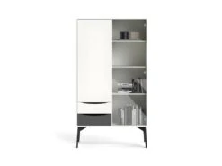 Fur Vitrine Avec 1 Porte, 1 Porte Vitrée Et 2 Tiroirs, Blanc Mat / Gris. -Mobilier De Restaurant buffet 22087045