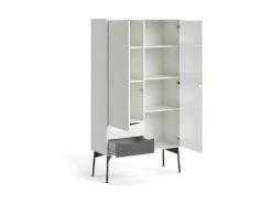 Fur Vitrine Avec 1 Porte, 1 Porte Vitrée Et 2 Tiroirs, Blanc Mat / Gris. -Mobilier De Restaurant buffet 22087047