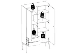 Fur Vitrine Avec 1 Porte, 1 Porte Vitrée Et 2 Tiroirs, Blanc Mat / Gris. -Mobilier De Restaurant buffet 22087057