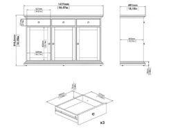 Venedig Buffet 3 Portes Et 3 Tiroirs, Gris Mat. -Mobilier De Restaurant buffet 22087187