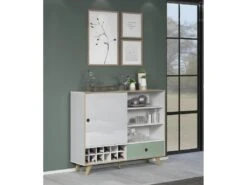 Adelaide Buffet 1 Porte, 2 Tablettes, 1 Tiroir, 1 Casier à Vin Blanc,vert. -Mobilier De Restaurant buffet 22158809