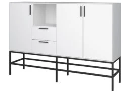 Cris Buffet 3 Portes Et 2 Tiroirs, Blanc Laqué, Structure Métallique, Noir. -Mobilier De Restaurant buffet 22158815