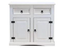 New Mexico Buffet, Largeur 91 Cm, Hauteur 84 Cm, Avec 2 Tiroirs Et 2 Portes, Blanc/ciré.