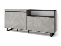 Buffet Salon Et Cuisine, 200x87x35cm, 4 Portes, Design Industriel, Ciment