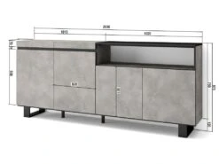 Buffet Salon Et Cuisine, 200x87x35cm, 4 Portes, Design Industriel, Ciment -Mobilier De Restaurant buffet 22226921