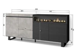 Buffet Salon Et Cuisine, 200x87x35cm, 4 Portes, Cheminée électrique, Design Industriel, Ciment 12 Buffet Salon Et Cuisine, 200x87x35cm, 4 Portes, Cheminée électrique, Design Industriel, Ciment -Mobilier De Restaurant buffet 22230909