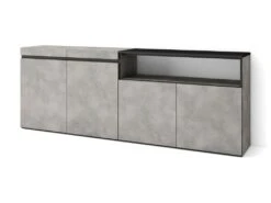 Buffet Salon Et Cuisine, 200x75x35cm, 4 Portes, Meuble Chaussure, Ciment