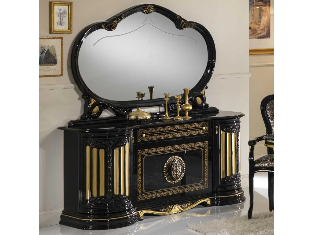 Bahut 4 Portes Battantes + Miroir Noir/Or - ADELE 1 Bahut 4 Portes Battantes + Miroir Noir/Or - ADELE