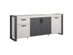 Buffet Enfilade CESAR - Décor Portofino Gris Et Steam Noir - 1 Tiroir Et 4 Portes - L 217,8 X P 49,8 X H 86,7 Cm -