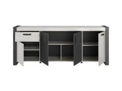 Buffet Enfilade CESAR - Décor Portofino Gris Et Steam Noir - 1 Tiroir Et 4 Portes - L 217,8 X P 49,8 X H 86,7 Cm - -Mobilier De Restaurant buffet 22432101