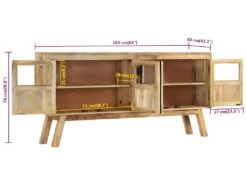 Buffet Marron Et Noir 160x30x76 Cm Bois Massif De Manguier -Mobilier De Restaurant buffet 22561551