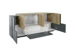 Placard Dbaian, Buffet De Cuisine Avec 5 Portes Et 2 Tiroirs, Buffet De Salon, Buffet De Cuisine, 100% Made In Italy, Cm 220x45h86, Anthracite Et Érable -Mobilier De Restaurant buffet 22779867