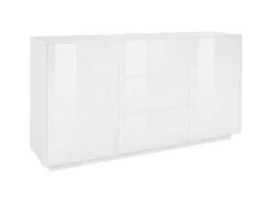 Placard Dmorac, Buffet De Cuisine Avec 2 Portes Et 3 Tiroirs, Buffet De Salon, 100% Made In Italy, Cm 160x41h86, Blanc Brillant