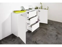 Placard Dmorac, Buffet De Cuisine Avec 2 Portes Et 3 Tiroirs, Buffet De Salon, 100% Made In Italy, Cm 160x41h86, Blanc Brillant -Mobilier De Restaurant buffet 22846667