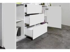 Placard Dmorac, Buffet De Cuisine Avec 2 Portes Et 3 Tiroirs, Buffet De Salon, 100% Made In Italy, Cm 160x41h86, Blanc Brillant -Mobilier De Restaurant buffet 22846669