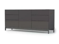 Placard Dchaji, Buffet De Cuisine Avec 1 Porte Et 6 Tiroirs, Buffet De Salon, Buffet De Cuisine, 100% Made In Italy, Cm 170x40h47, Anthracite Brillant