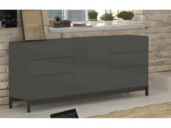 Placard Dchaji, Buffet De Cuisine Avec 1 Porte Et 6 Tiroirs, Buffet De Salon, Buffet De Cuisine, 100% Made In Italy, Cm 170x40h47, Anthracite Brillant -Mobilier De Restaurant buffet 22846965