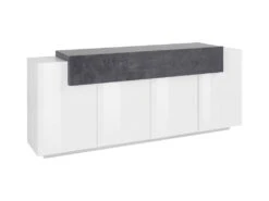 Placard Dgerl, Buffet De Cuisine à 4 Portes, Buffet De Salon, 100% Made In Italy, 200x45h86 Cm, Blanc Brillant Et Gris Frêne