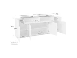 Placard Dgerl, Buffet De Cuisine à 4 Portes, Buffet De Salon, 100% Made In Italy, 200x45h86 Cm, Blanc Brillant Et Gris Frêne -Mobilier De Restaurant buffet 22847267