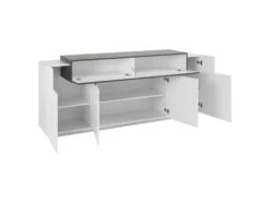 Placard Dgerl, Buffet De Cuisine à 4 Portes, Buffet De Salon, 100% Made In Italy, 200x45h86 Cm, Blanc Brillant Et Gris Frêne -Mobilier De Restaurant buffet 22847269