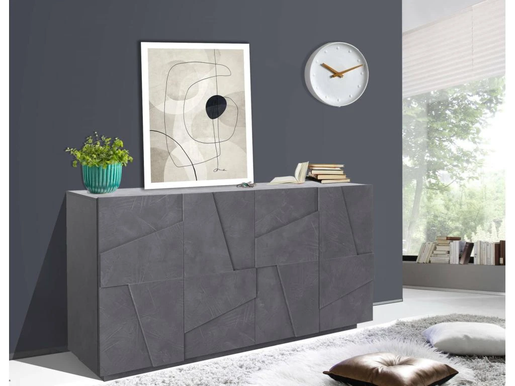 Placard Dlanzar, Buffet De Cuisine à 4 Portes, Buffet De Salon, 100% Made In Italy, Cm 162x44h86, Slate 5 Placard Dlanzar, Buffet De Cuisine à 4 Portes, Buffet De Salon, 100% Made In Italy, Cm 162x44h86, Slate – Image 5
