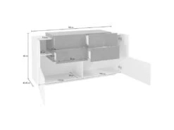 Placard Daas, Buffet De Cuisine Avec 2 Portes Et 4 Tiroirs, Buffet De Salon, Buffet De Cuisine, 100% Made In Italy, Cm 160x45h86, Blanc Brillant Et Ardoise -Mobilier De Restaurant buffet 22847795