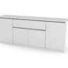 Placard Deram, Buffet De Cuisine Avec 4 Portes Et 1 Tiroir, Buffet De Salon, 100% Made In Italy, Cm 210x45h85, Blanc Brillant