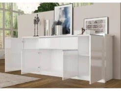 Placard Deram, Buffet De Cuisine Avec 4 Portes Et 1 Tiroir, Buffet De Salon, 100% Made In Italy, Cm 210x45h85, Blanc Brillant -Mobilier De Restaurant buffet 22847805