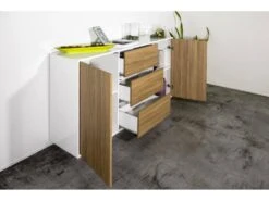 Placard Dmorac, Buffet De Cuisine Avec 2 Portes Et 3 Tiroirs, Buffet De Salon, 100% Made In Italy, 160x41h86 Cm, Blanc Brillant Et Noyer -Mobilier De Restaurant buffet 22848187