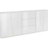 Placard Dmicill, Buffet De Cuisine Avec 4 Portes Et 3 Tiroirs, Buffet De Salon, 100% Made In Italy, Cm 220x43h86, Blanc Brillant