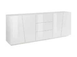 Placard Dmicill, Buffet De Cuisine Avec 4 Portes Et 3 Tiroirs, Buffet De Salon, 100% Made In Italy, Cm 220x43h86, Blanc Brillant