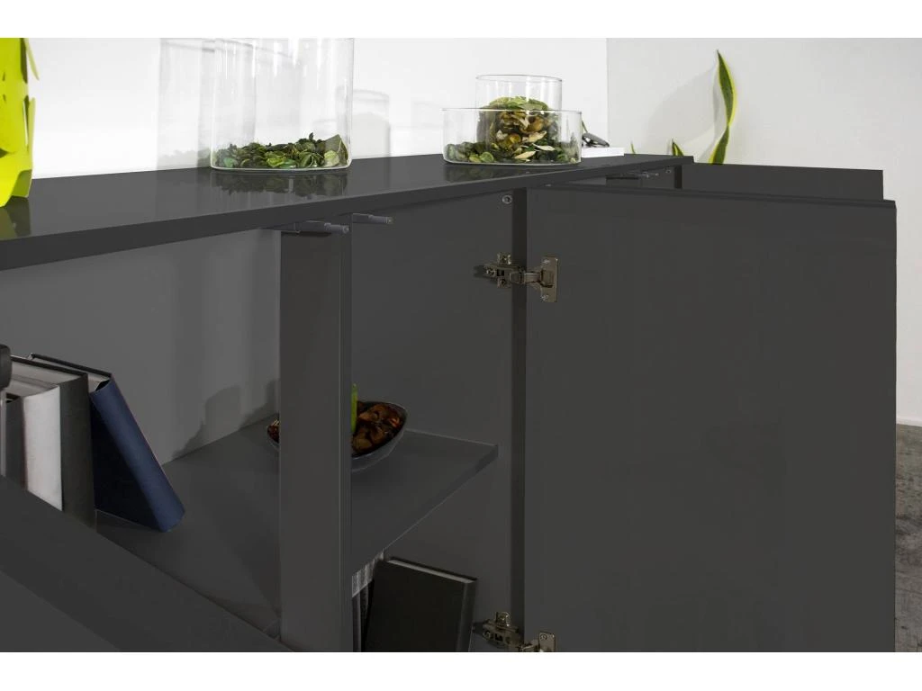 Placard Dnande, Buffet De Cuisine à 4 Portes, Buffet De Salon, 100% Made In Italy, Cm 180x41h86, Anthracite Brillant 4 Placard Dnande, Buffet De Cuisine à 4 Portes, Buffet De Salon, 100% Made In Italy, Cm 180x41h86, Anthracite Brillant – Image 4