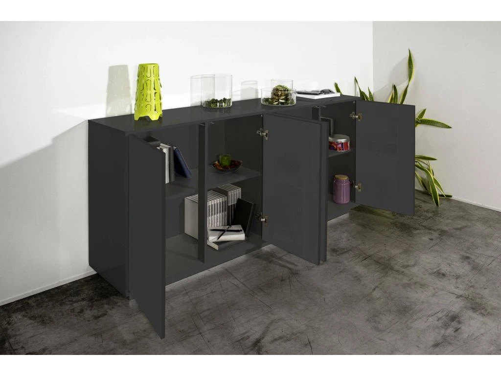 Placard Dnande, Buffet De Cuisine à 4 Portes, Buffet De Salon, 100% Made In Italy, Cm 180x41h86, Anthracite Brillant 5 Placard Dnande, Buffet De Cuisine à 4 Portes, Buffet De Salon, 100% Made In Italy, Cm 180x41h86, Anthracite Brillant – Image 5