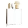 Buffet Blanc 2 Portes 3 Niches Pieds Métal Ronds