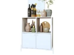 Mobilier De Restaurant 35 Buffet Armoirette 2 Portes 4 Niches Blanc L 75 Cm Sur PIeds Métal Ronds