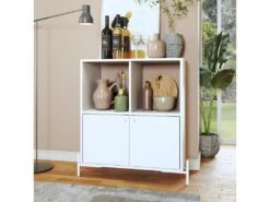 Buffet Armoirette 2 Portes 4 Niches Blanc L 75 Cm Sur PIeds Métal Ronds -Mobilier De Restaurant buffet 22970239