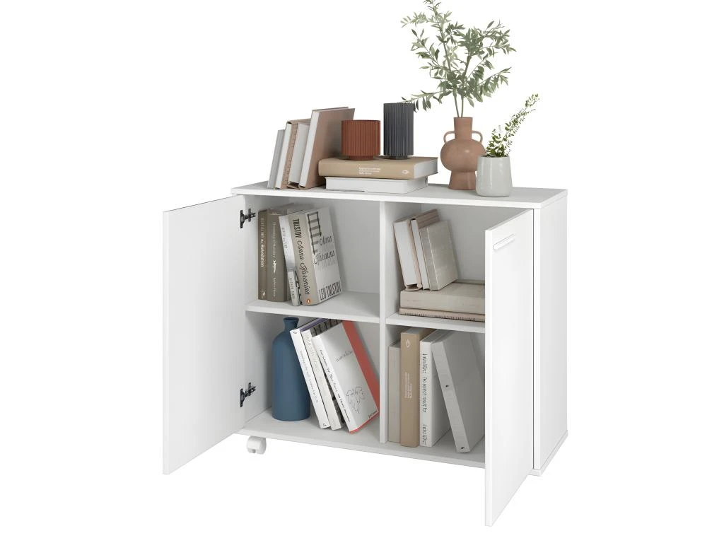 Buffet Armoirette 2 Portes 4 Niches Blanc L 90 Cm Sur Roulettes 2 Buffet Armoirette 2 Portes 4 Niches Blanc L 90 Cm Sur Roulettes – Image 2