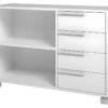 Meuble Crédence 4 Tiroirs 2 Niches à Roulettes Blanc