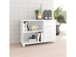 Meuble Crédence 4 Tiroirs 2 Niches à Roulettes Blanc -Mobilier De Restaurant buffet 22970279