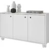 Buffet Meuble De Rangement Blanc 3 Portes Sur Roulettes