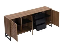 Buffet 3 Portes Et 3 Tiroirs - MDF - Naturel Et Noir - CARATANA -Mobilier De Restaurant buffet 2782057