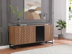 Buffet 3 Portes Et 3 Tiroirs - MDF - Naturel Et Noir - CARATANA