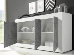 Buffet COMETE - 3 Portes - Blanc Laqué Et Béton -Mobilier De Restaurant buffet 381573