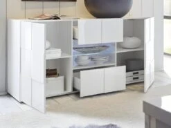 Buffet CALISTO - LEDs - 2 Portes & 2 Tiroirs - Blanc Laqué -Mobilier De Restaurant buffet 381629