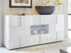 Buffet CALISTO - LEDs - 2 Portes & 2 Tiroirs - Blanc Laqué